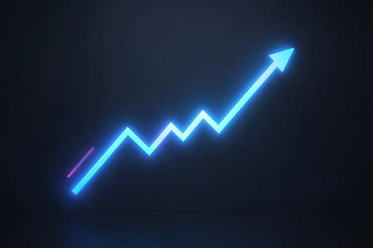 Um gráfico de linha abstrato subindo em um fundo escuro.