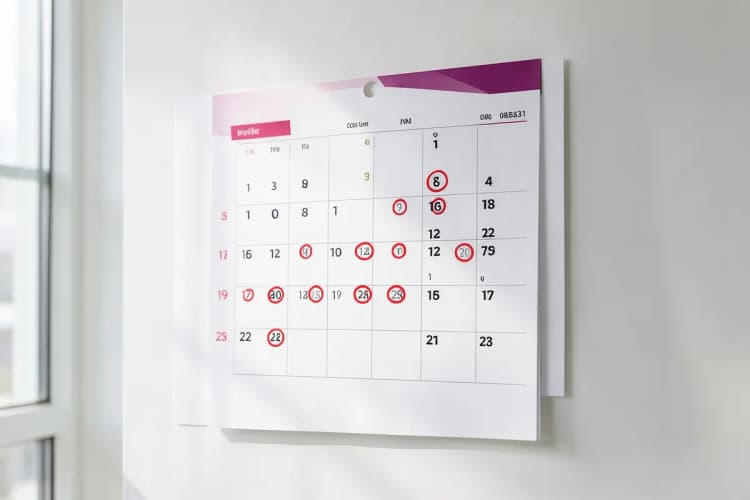 Calendário com posts marcados, simbolizando a consistência na postagem.