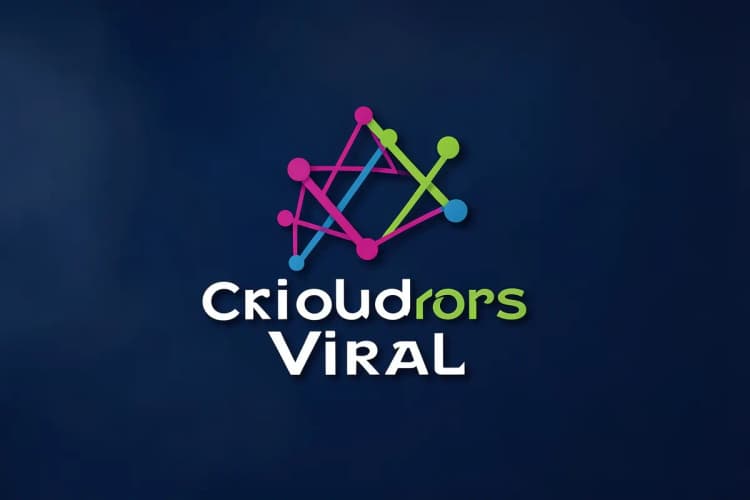 Um logotipo estilizado da "Criadores Virais" com elementos de rede e conexão, sobre um fundo azul escuro.