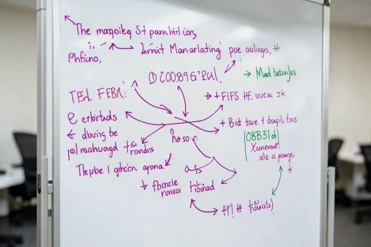 Um quadro branco com anotações sobre estratégias de marketing.
